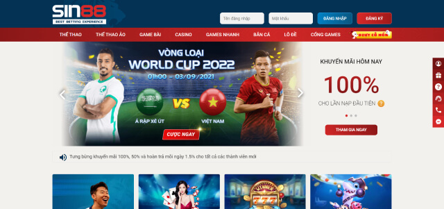Sin88 là nhà cái uy tín hàng đầu châu Á